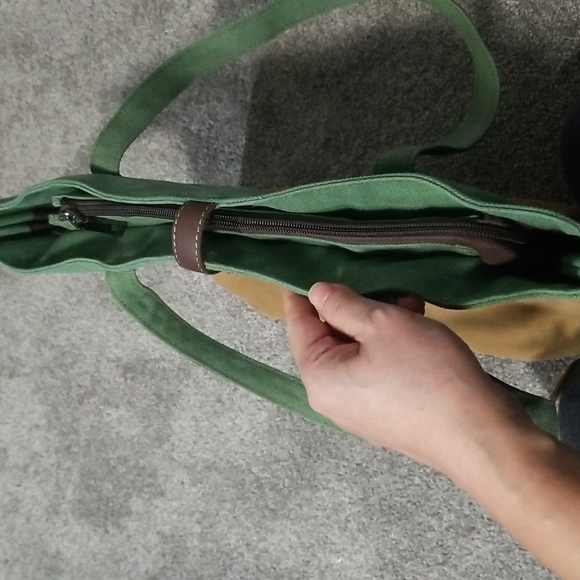Canvas Shopper/Shoulder Bag in Green - Picture 10 of 15